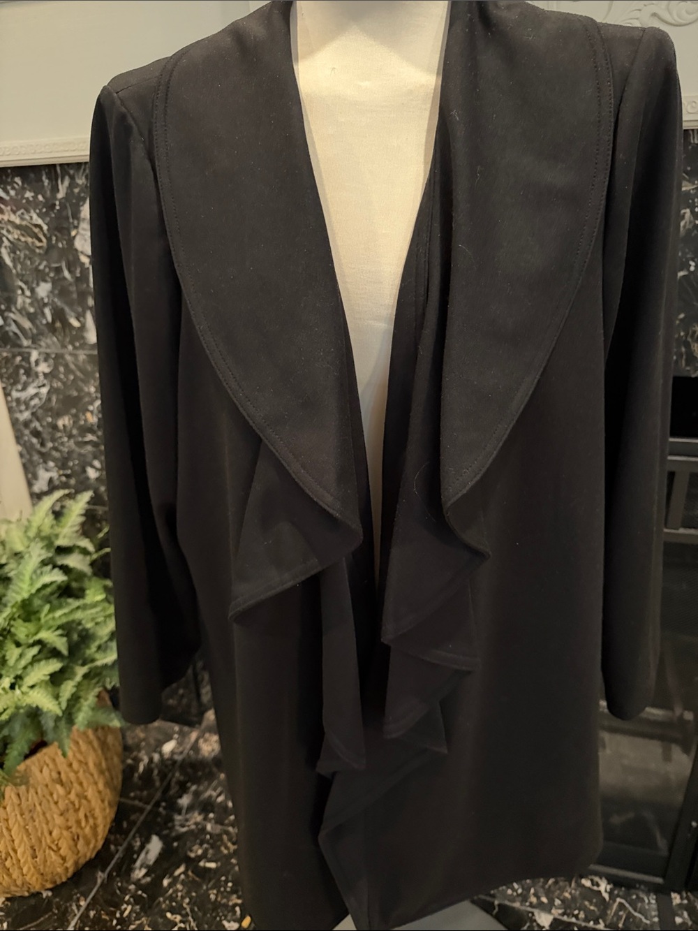 Calvin Klein Black Draped Ruffle Open-Front Jacket - Picture 3 of 8